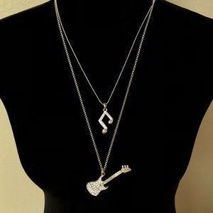Guitar and Music Note Dangling Necklace
